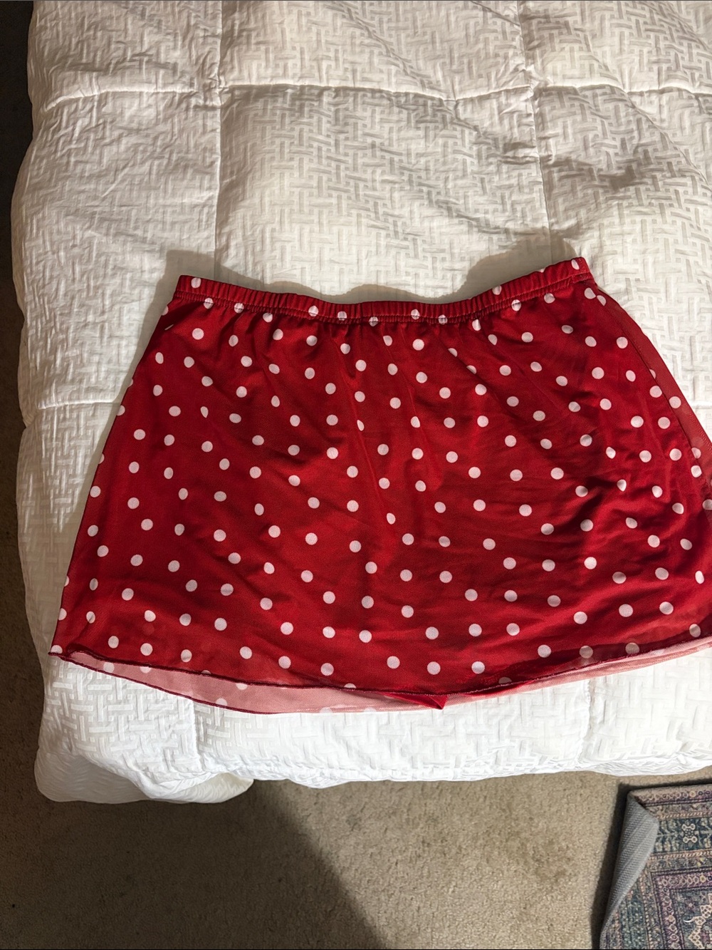 Polka Dot Red Mini Skirt with Elastic Waistband